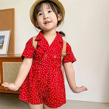 Модерни детски дрехи за момичета от 1 до 7 години, облекло сестри в червено грах, Памучни дрехи, Принцеса Рокля с къс ръкав, детски костюм
