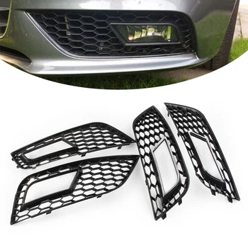 2 бр. авто предна броня, клетъчна решетка с шестоъгълни мрежи, фарове за мъгла, предната решетка предна броня за Audi A4 B8.5 2013 2014 2015 2016