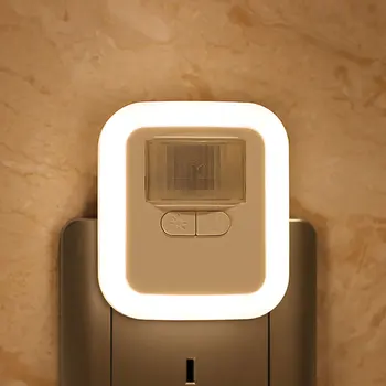 Led plug лампа с датчик за движение, монтиран на стената нощна светлина, Лампа с Регулируема яркост 30 S/60 s/s 90/120 s, Време Осветление за Всекидневната