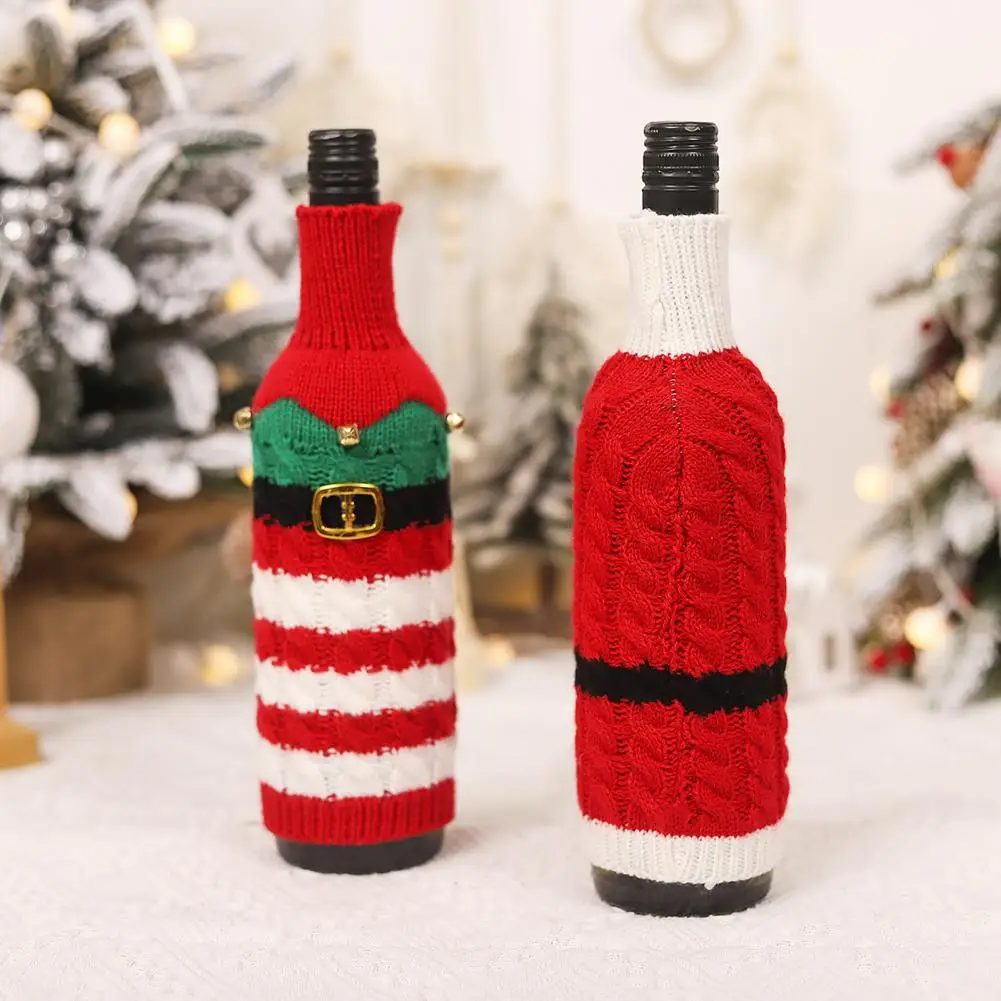 Коледен ръкав за бутилка вино, за многократна употреба ръкав за бутилки вино, Празнична възли калъфи за бутилки Вино, Ръчно изработени, на Дядо Коледа, за Коледа
