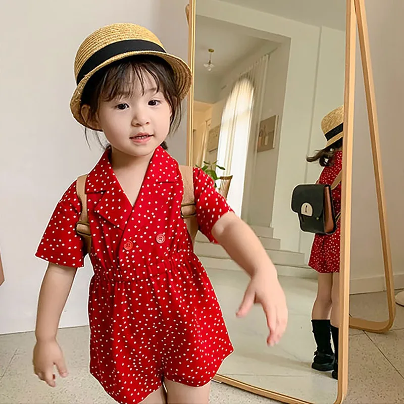 Модерни детски дрехи за момичета от 1 до 7 години, облекло сестри в червено грах, Памучни дрехи, Принцеса Рокля с къс ръкав, детски костюм