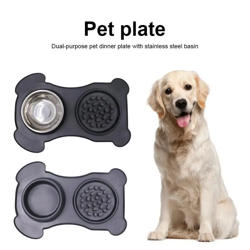 Нова Купа за домашни кучета, Силиконова интегрирана чиния за домашни любимци С подложка за басейни от неръждаема стомана, аксесоари за хранене и пиене на малки животни