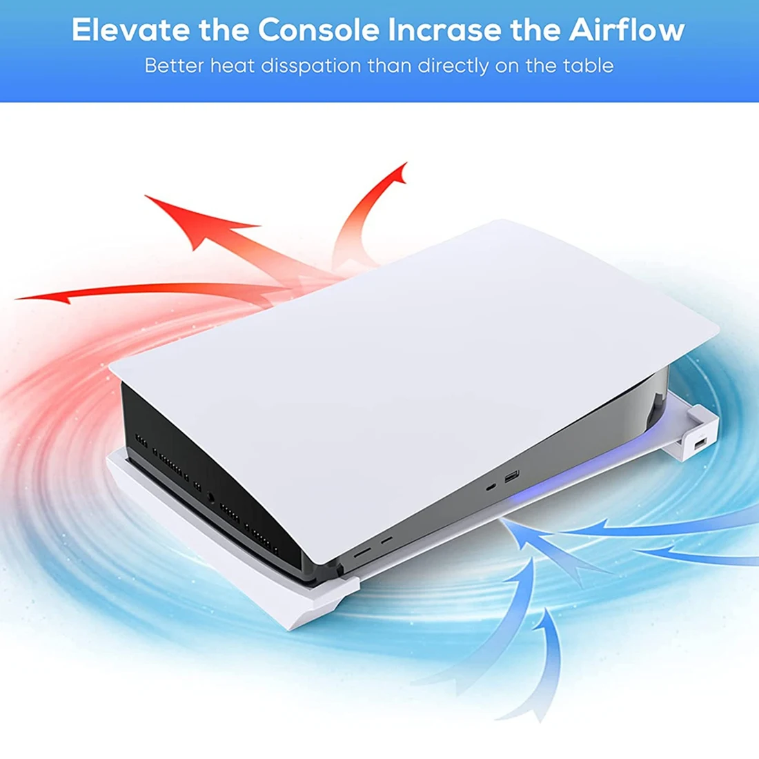 Хоризонтална поставка за PS5 с разширение 4 USB, притежател на конзолата в килера, за Playstation 5 Disc & Digital Edition